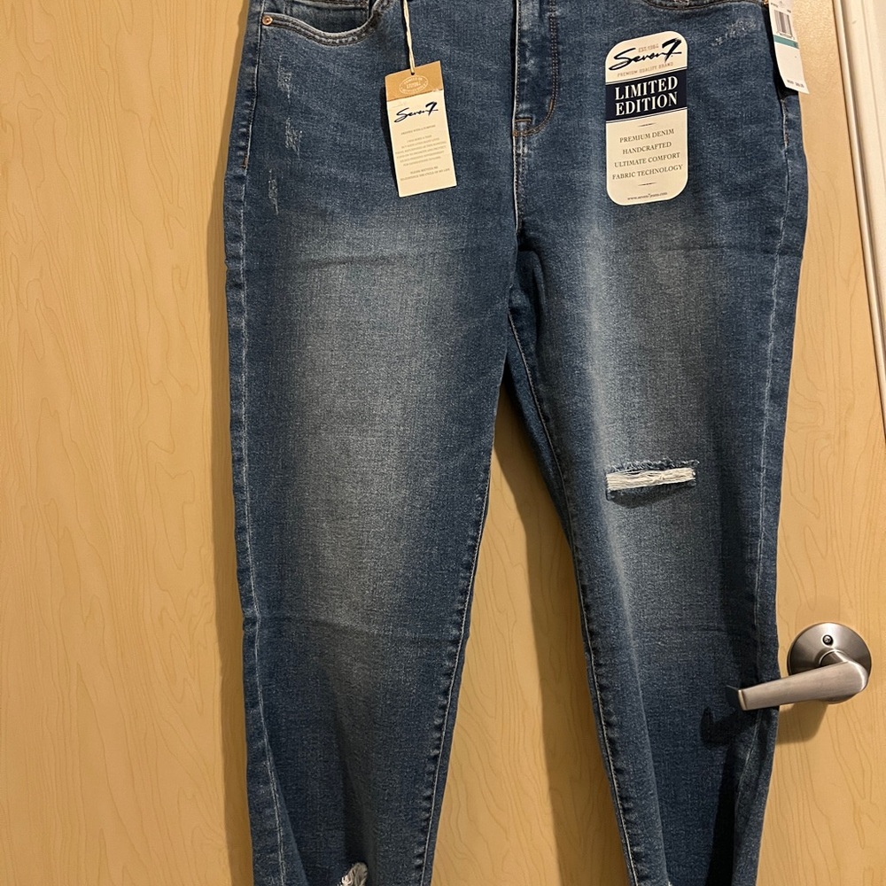 Seven7 Blue Boyfriend Jeans with Distressed Details